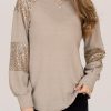 Flaxen Sequin Patched Long Sleeve Top