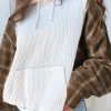 White Waffle Patch Plaid Sleeve Kangaroo Pocket Hoodie