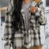 Medium Grey Plaid Patch Hooded Frayed Snap Button Jacket