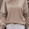 Pale Chestnut Guipure Lace Insert Lantern Sleeve Top