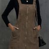 Brown O-ring Zip Up Pocketed Corduroy Dress