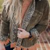 Gray Contrast Snakeskin Trim Pocketed Corduroy Jacket