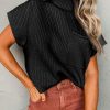 Stylish And Comfortable: Short Sleeve Sweater In Black Ribbed Knit