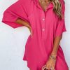 Bright Pink Half Button Collared Loose Romper