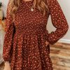 Brown Floral Smocked Bodice Mini Dress