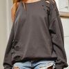 Medium Grey Distressed Asymmetric Cold Shoulder Pullover