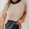 Smoke Gray Color Block High Low Textured Hoodie