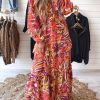 Multicolour Abstract Print Ruffle Tiered Puff Sleeve Maxi Dress