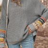 Gray Tribal Patch Raglan Sleeve High Neck Sweater