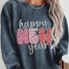 Blue Plus Size Sequin Happy New Year Graphic Corded Sweatshirt