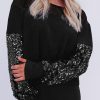 Black Sequin Patchwork Lantern Sleeve Blouse