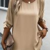 Parchment Knotted Slits Half Sleeve Tunic Blouse