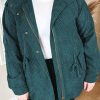 Green Plus Size Button Zipped Corduroy Jacket