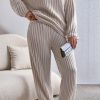 Parchment Plus Size Ribbed V Neck Pullover And Pants Set