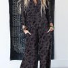 Gray Printed Buttoned Bodice Wide Leg Leopard Jumpsuit