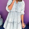 Sweet And Cute Tiered Ruffled Flared Denim Dress For Women