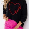 Black Howdy Heart Graphic Round Neck Casual Sweater