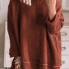 Gold Flame Solid Color Textured Crew Neck Loose Sweater