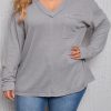 Relaxed Fit Plus Size Top With Raw Edge Detailing - Gray