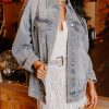 Casual Loose Sleeve Denim Jacket - Shimmering Rhinestone Details