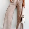 Pale Chestnut Mineral Wash Smocked Waistband Wide Leg Pants