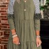 Multicolor Striped Leopard Raglan Sleeve Textured Dress