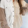 Khaki Corduroy Colorblock Button Up Loose Shacket