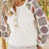 Multicolor Aztec Print Raglan Sleeve Henley Sweatshirt