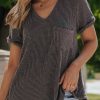 Versatile Short Sleeve Top: Soft And Textured Corded Fabric