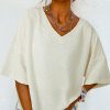 Casual Summer Top: Oversized Split Hem Design In Beige