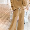 Light French Beige Textured Long Sleeve Top Drawstring Pants Set