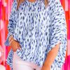 Sky Blue Printed Printed 3/4 Dolman Sleeve Plus Size Blouse