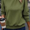 Jungle Green Solid Textured Raglan Sleeve Pullover Sweatshirt