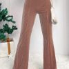 Dusty Pink Solid Color High Waist Flare Corduroy Pants