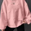 Peach Blossom Star Embossed Textured Drop Shoulder Sweatshirt