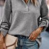 Medium Grey Textured Knit Pin-up Sleeve Pullover Hoodie