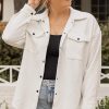 Classic Button Front Jacket For Fuller Figure Women - Beige Plus Size