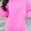 Bright Pink MAMA Letter Embossed Casual Sweatshirt