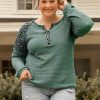 Flattering Plus Size Leopard Patchwork Henley Top For Fall