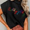 Black High Neck Christmas Holly Jolly Short Sleeve Sweater