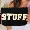 Black Sparkle Letter Pattern Tassel Zipper Makeup Bag