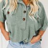 Moonlight Jade Chest Pockets Half Buttoned Collared Blouse