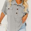 Light Grey Chest Pockets Half Buttoned Collared Blouse