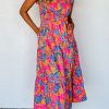 Charming Summer Garden Party Dress: Rose Red Boho Floral Tiered Long Dress