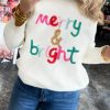 Relaxed Fit Round Neck Casual Sweater In White With Cheerful Vibes