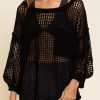 Black Fishnet Hollow-out Long Sleeve Beach Cover Up