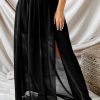 Flattering High Waist Chiffon Split Beach Maxi Skirt In Black