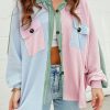 Multicolour Color Block Patchwork Corduroy Pocketed Jacket