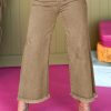 Light French Beige Acid Washed High Rise Cropped Wide Leg Jeans