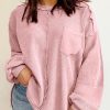 Pink Plus Size Exposed Seam Crinkle Patchwork Top